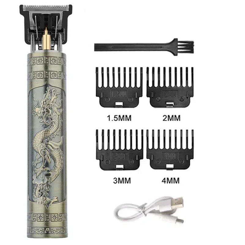 2024 Vintage T9 Hair Clipper Electric Hair Cutting Machine Professional Men Shaver Rechargeable Barber Trimmer for Men Dragon