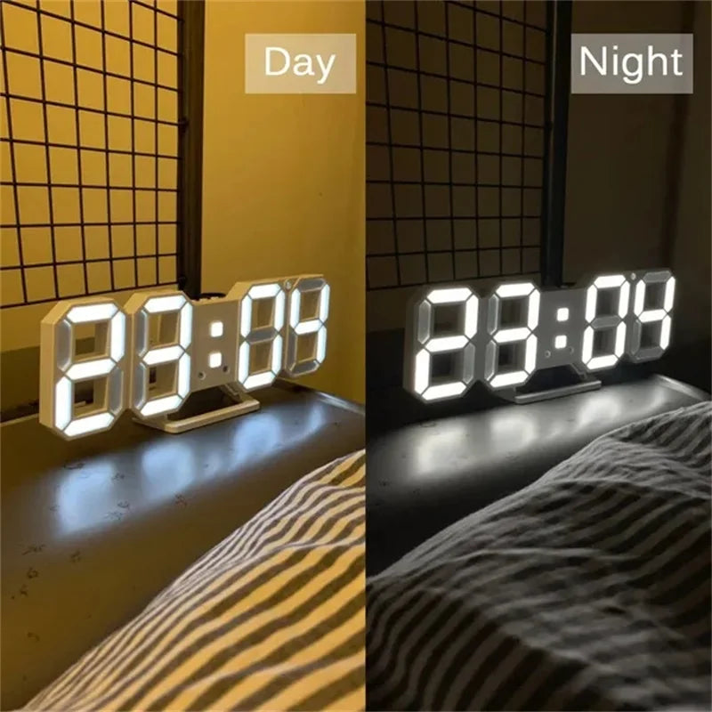 Digital Wall Clock 3D LED Date Time Celsius Nightlight Display Table Desktop Clocks Alarm Clock for Living Room Home Decoration