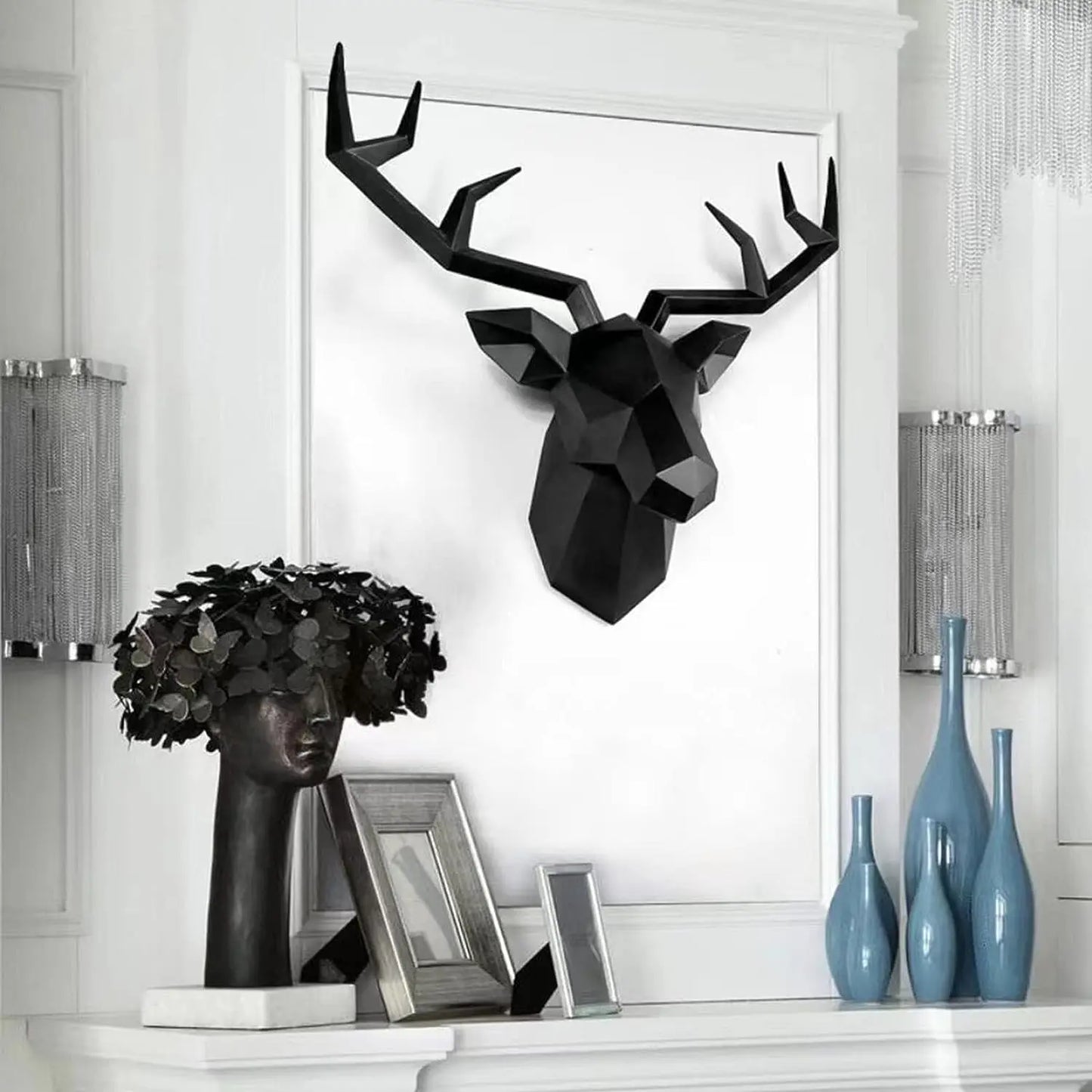 3D Deer Head Sculpture Geometric Resin Animal Head Modern Home Decor Luxury Decorative Wall Decoration