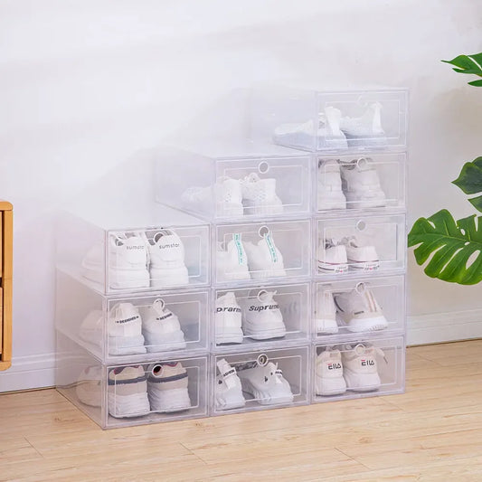 1Pc/3Pcs/5Pcs Thickened Transparent Shoe Box with Lid, Stackable Shoe Rack, Plastic Sports Shoe Container, Space Saving Storage