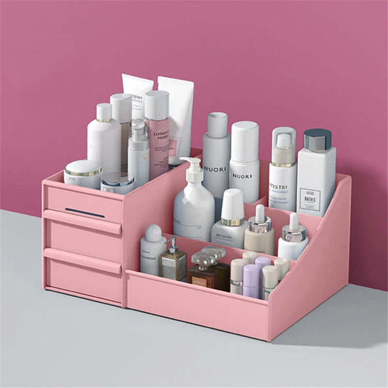 Cosmetic Makeup Organizer with Drawers, Plastic Bathroom Skincare Storage Box Brush Lipstick Holder Organizers Storag