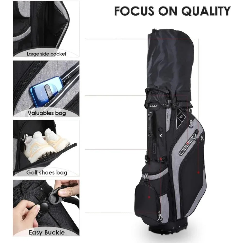 Golf Stand Bag 14 Way Top Dividers Ergonomic with Stand 8 Pockets, Dual Strap, Rain Hood