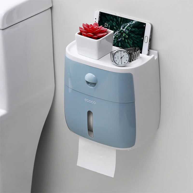 Waterproof Toilet Paper Holder Plastic Paper Towels Holder Wall Mounted Bathroom Shelf Storage Box Portable Toilet Roll Holder