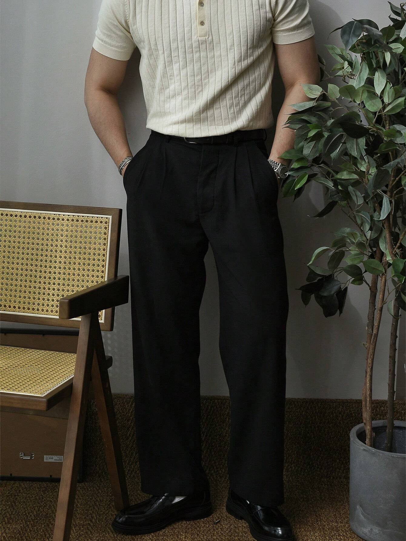 Men'S Solid Color Pleated Dress Pants