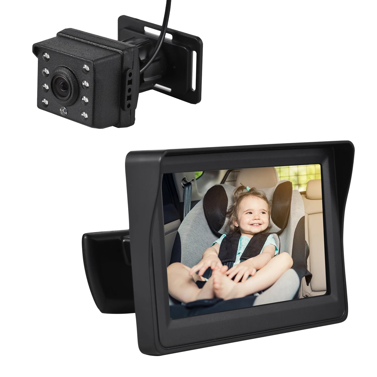 1080P Baby Car Monitor Camera for Baby Rear Facing Seat 4.3 Inch Car Seat Mirror Display 150° Wide View Night Vision Car Camera