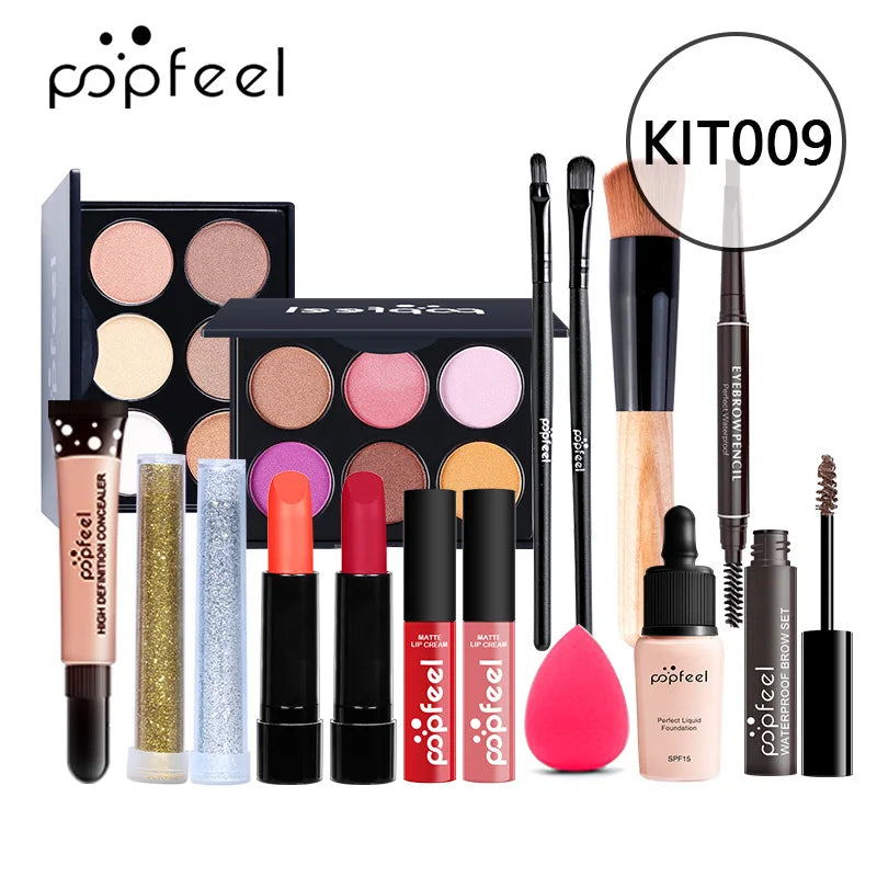 POPFEEL Makeup Full Kit Female Make up Set Eye Shadow Eyeshadow Palette Lip Gloss Mascara Eyeliner Brushes Bag Make-Up for Women