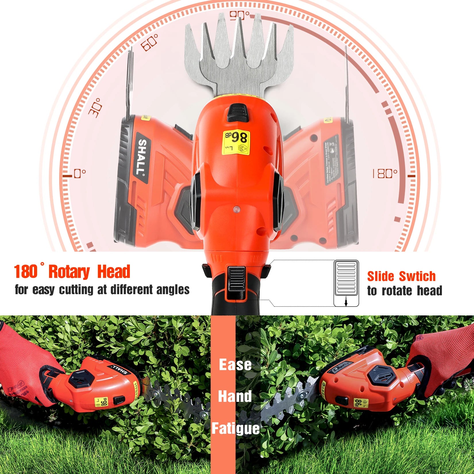 7.2V Cordless Grass Hedge Trimmer 2In1 Battery Rechargeable Shear with Pruning Shears Hedger Gardening Tools Fast Charging