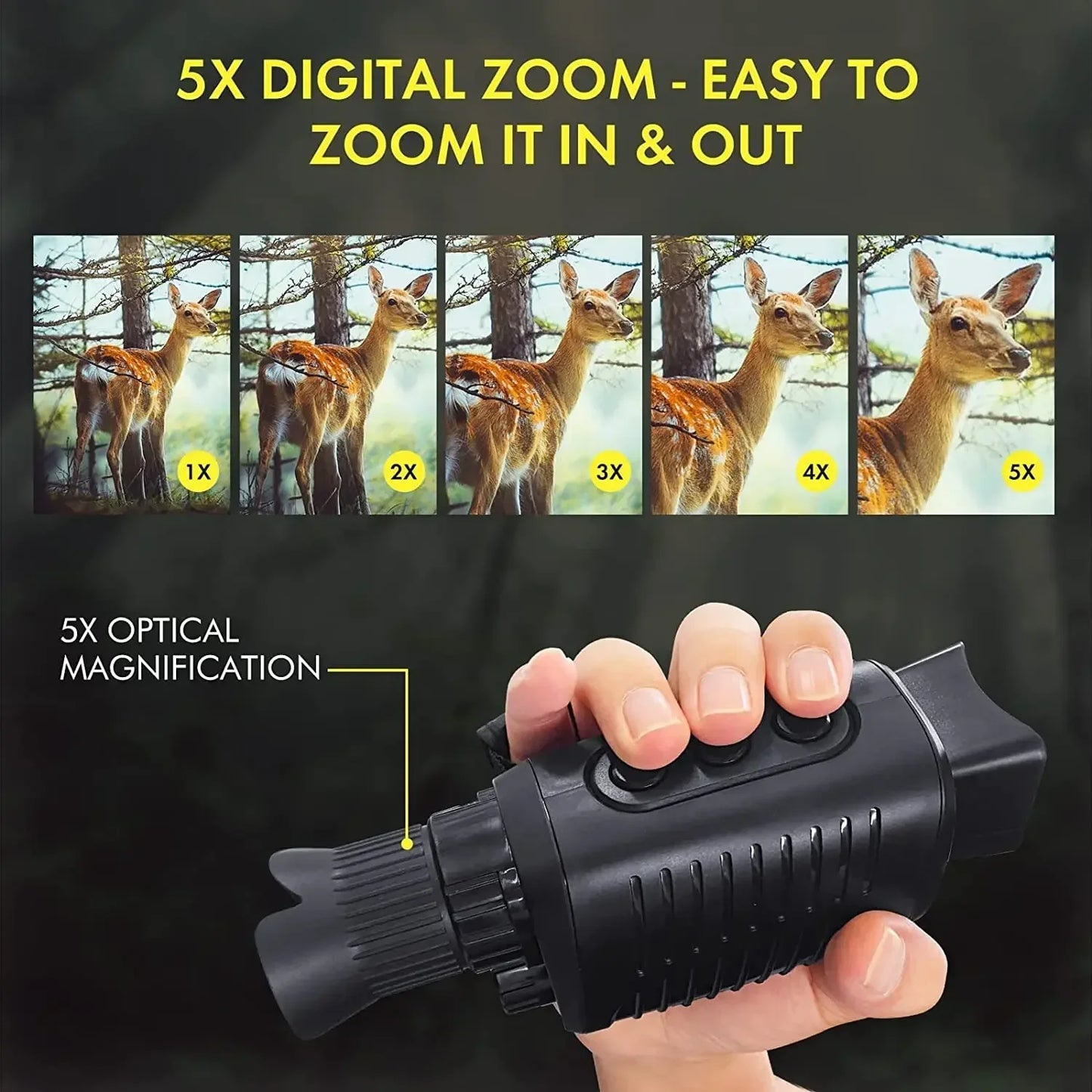 1080P Monoculars Hunting Telescope Camera 5X Digital Zoom Photo Video Playback Outdoor 300M Full Darkness Infrared Night Vision