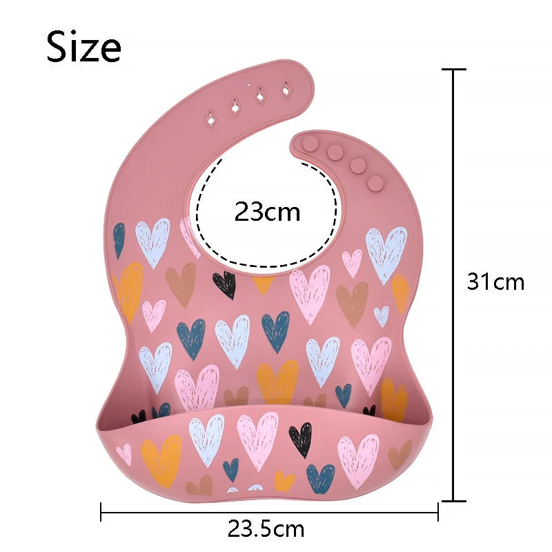 Baby Silicone Bib Rainbow Heart Print Waterproof Baby Feeding Newborn Saliva Towel Toddler Aprons Adjustable Burp Cloth Dorpship