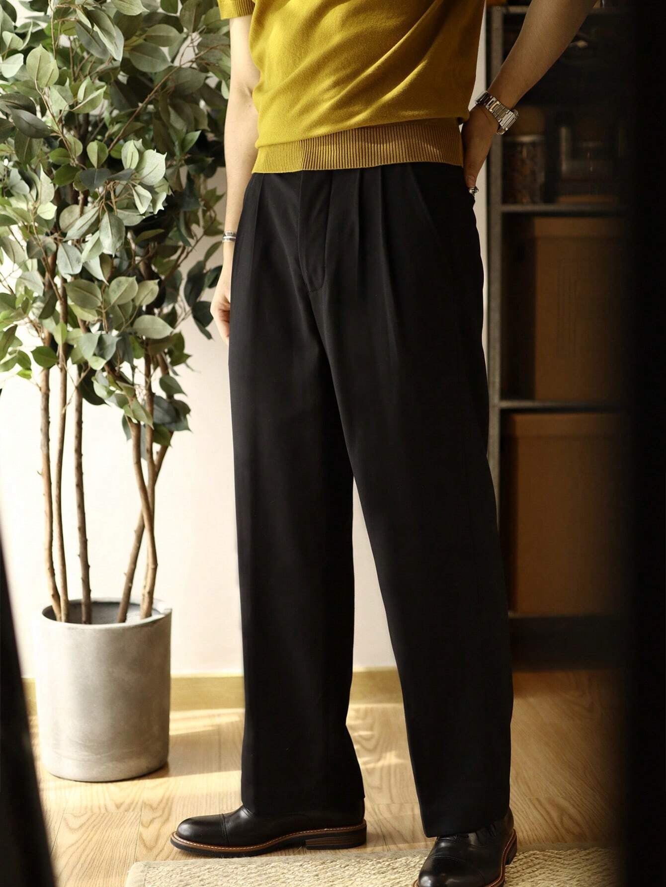 Men'S Solid Color Pleated Dress Pants