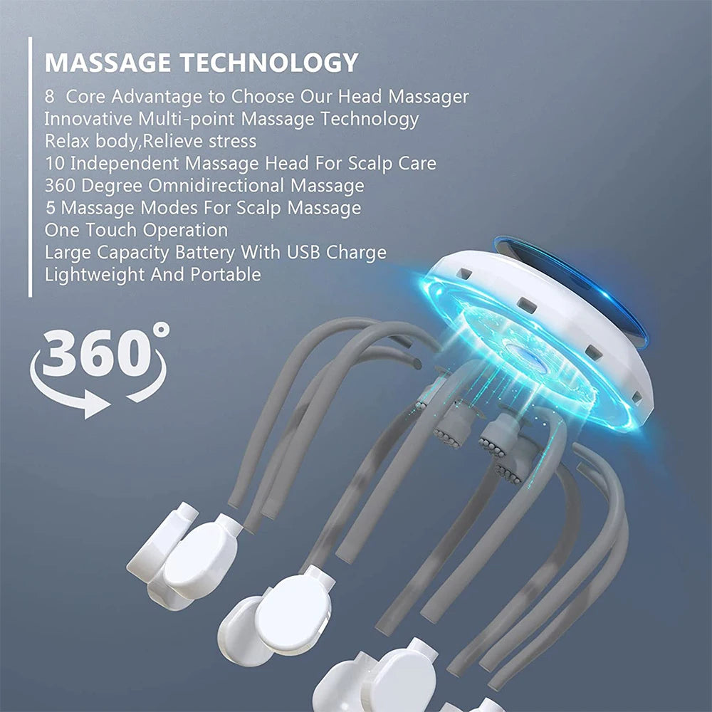 Electric Scalp Massager Head Massager Red Light Therapy Vibrator Octopus Head Scratcher for Relaxation Stress Migraine Relief