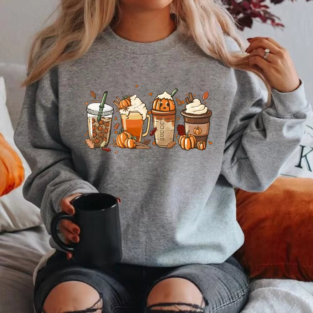 Fall Coffee Sweatshirt Cute Fall Hoodie Thanksgiving Sweatshirt Halloween Hoodies Women Clothes Coffee Lover Pullovers Tops