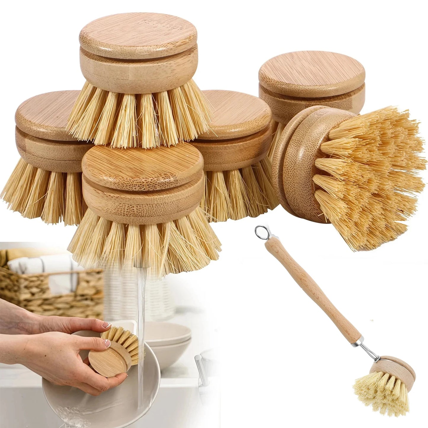 Wooden Dish Brush with Natural Sisal and Coconut Durable Portable Kitchen Cleaning Brush Eco Friendly Zero Waste