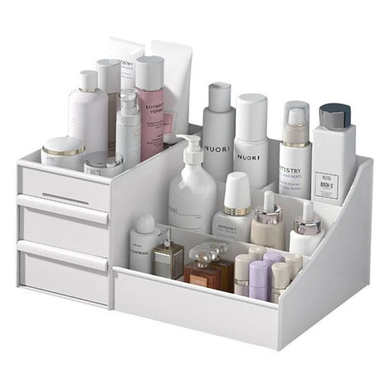 Cosmetic Makeup Organizer with Drawers, Plastic Bathroom Skincare Storage Box Brush Lipstick Holder Organizers Storag