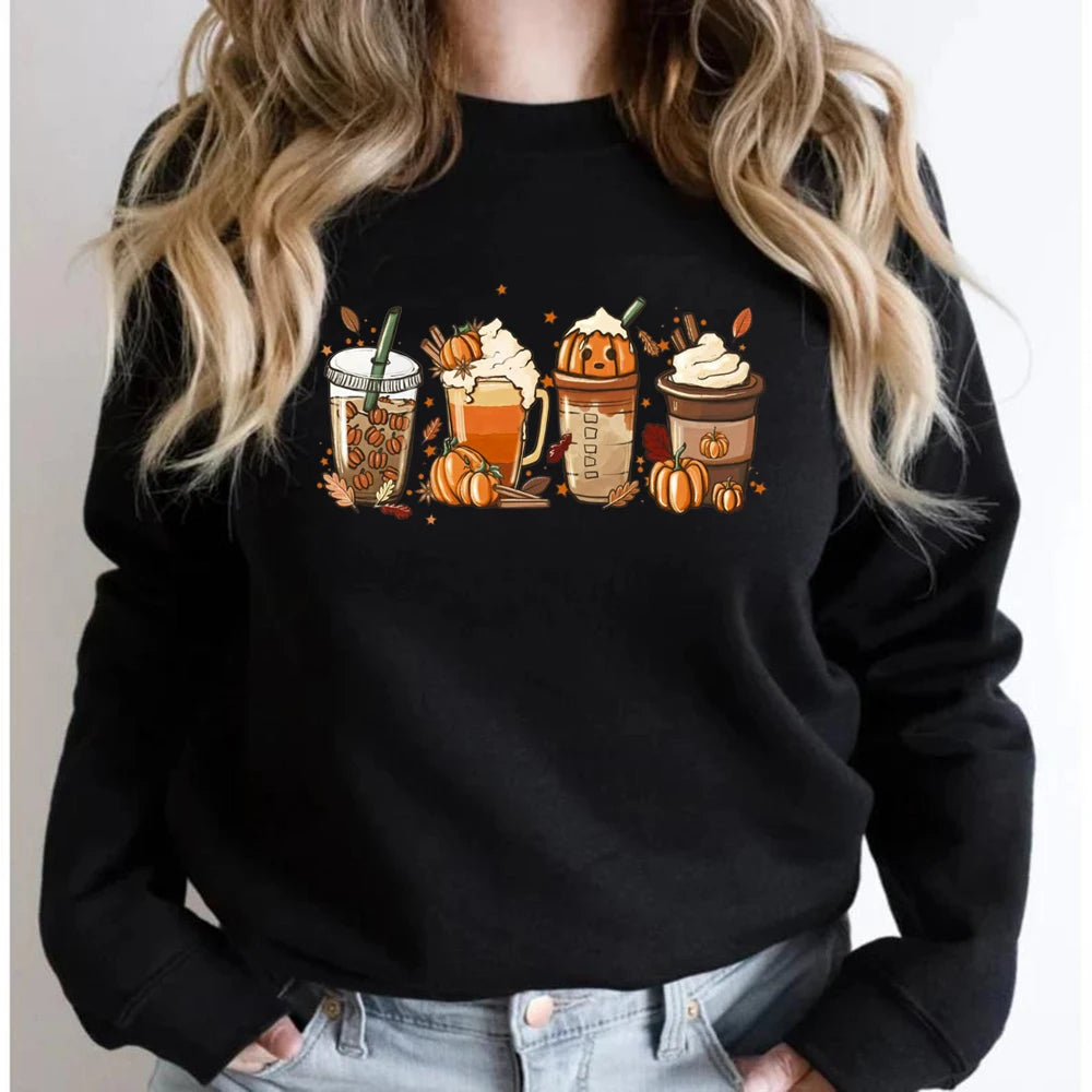 Fall Coffee Sweatshirt Cute Fall Hoodie Thanksgiving Sweatshirt Halloween Hoodies Women Clothes Coffee Lover Pullovers Tops