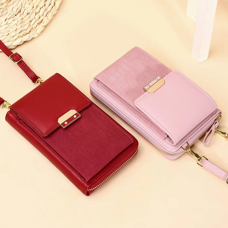 New Women Messenger Bags Luxury Pu Leather Handbags Outing Shoulder Bags Phone Wallet Solid Small Crossbody Bags Long Strap