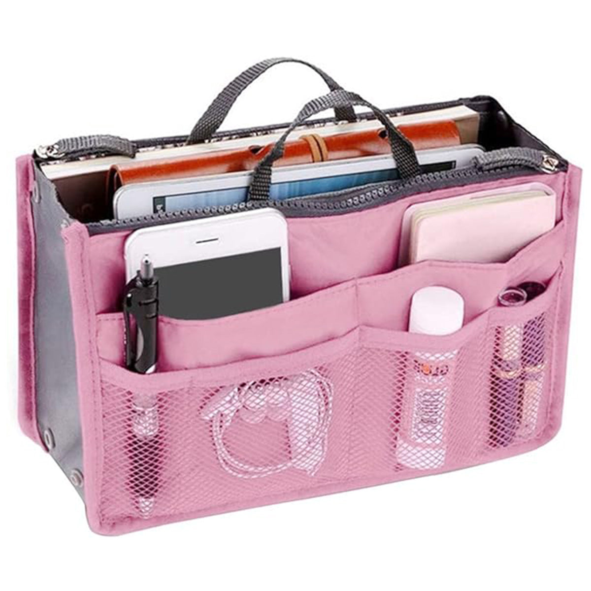 Handbag Organizer Insert for Women with 13 Pockets Large Capacity Lining Zipper Handle Portable Women'S Purse Bag Travel Documents Cards Small Items