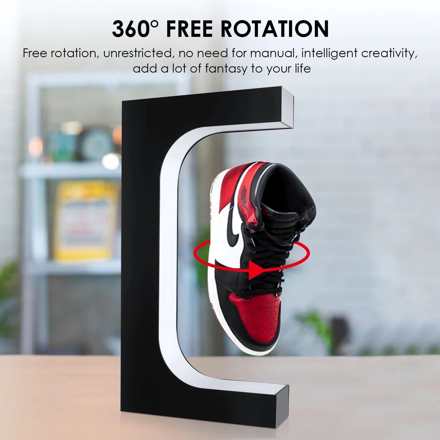 Floating Sports Shoe Display Stand LED Lamp Rotating Suspension Stand for Collectors Advertising Exhibition Shop Home Decoration