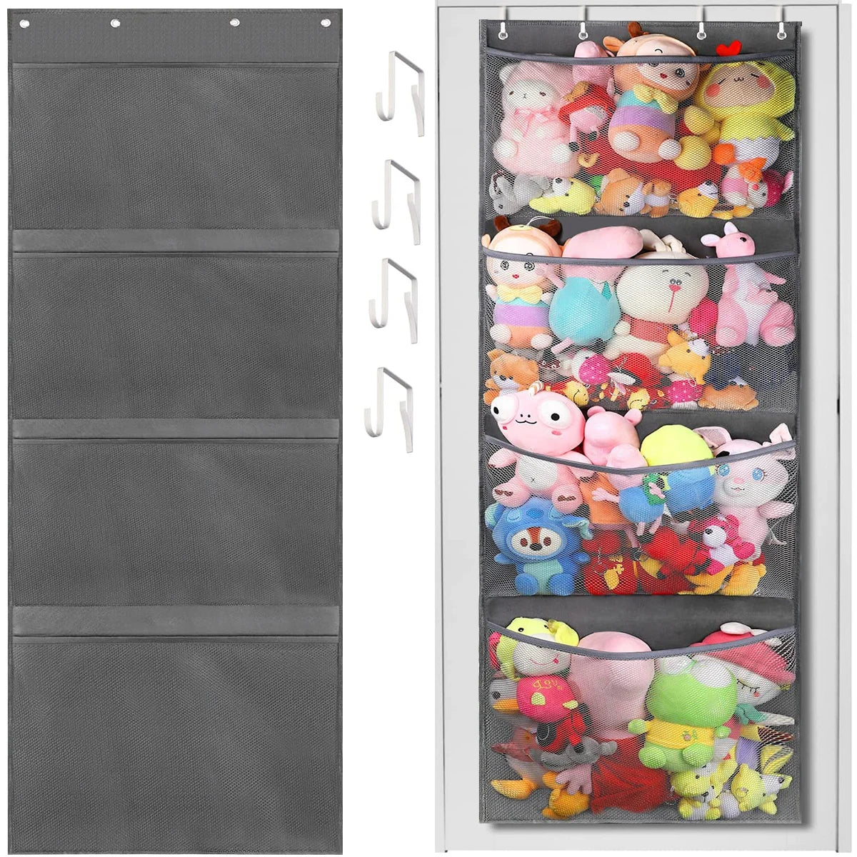 4-Layers Door Storage Bag for Stuffed Animal Storage Display Children'S Toys Storage Hanging Mesh Bag Kid'S Dolls Toys Organizer